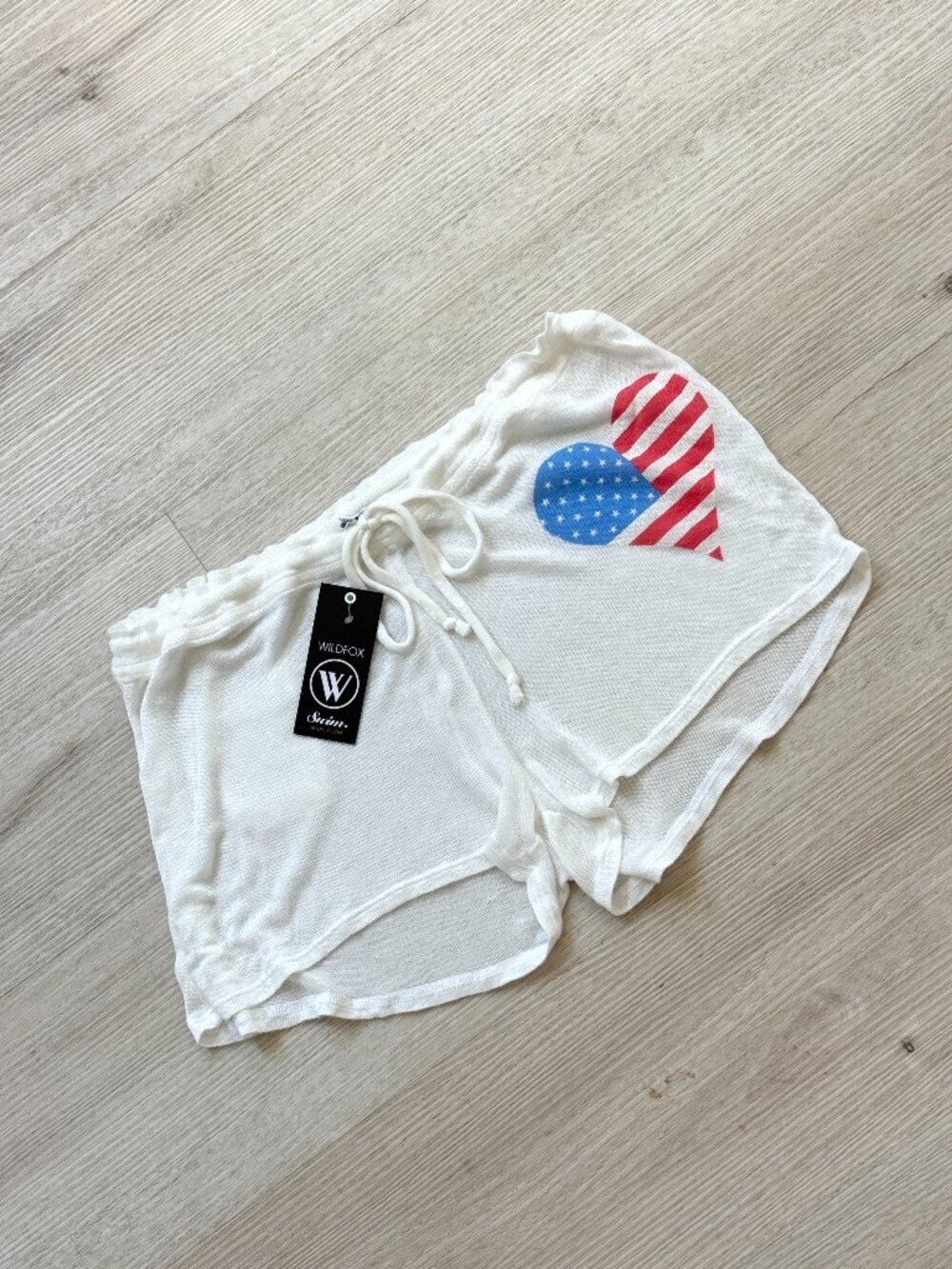 Wildfox Shorts American Beach Party Swim Sheer Off White Summer Medium